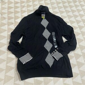 Tommy Hilfiger Womens B/W Argyle Knit Turtleneck Sweater medium